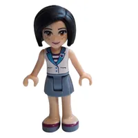 Sandra - White Vest, Sand Green Skirt