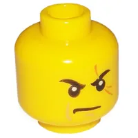 Minifig Head Kai, Stern Eyebrows, White Pupils, Frown, Scar Across Left Eye Print [Hollow Stud]