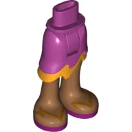 Minidoll Hips and Asymmetrical Skirt with Wave Hem Medium Orange and Medium Nougat Legs with Magenta and Gold Flame Sandals Print