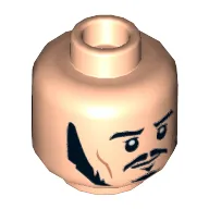 Minifig Head Bard the Bowman, Long Black Sideburns, Moustache, Goatee, Smirking / Angry Print