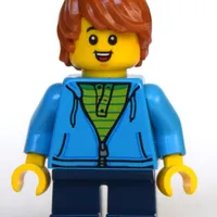 Boy, Dark Azure Hoodie, Short Dark Blue Legs, Dark Orange Hair