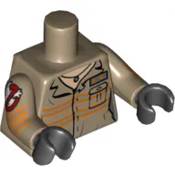 Torso Jumpsuit with 'E.G.' ID Badge and Necklace Print, Dark Tan Arms with Ghostbusters Logo Print, Black Hands