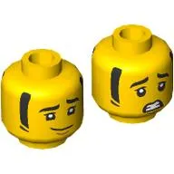 Minifig Head Black Eyebrows, Muttonchops, Raised Eyebrow Smirk/Scared