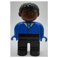Duplo Figure, Early, Short Afro Hair Black, Black Legs, Shirt with Tie, Jacket Buttons Print