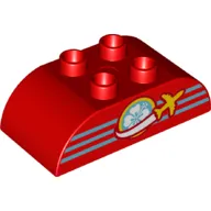 Duplo Brick 2 x 4 Curved Top with Plane Flying Around Globe Logo print