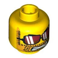 Minifig Head Daredevil / Captain Stunt, Red Sunglasses with White Stripes, Clenched Teeth, Grin / Angry Print