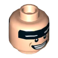 Minifig Head Batman, Dual Sided Black Stripe on Forehead with White Eyes, Smiling / Scared Print [Hollow Stud]