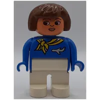 Duplo Figure, Early, Hair Bob Brown, White Legs, Yellow Scarf and Airplane, Turned Down Nose Print