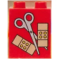 Duplo Brick 1 x 2 x 2 with Scissors and Bandaids Print