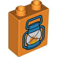 Duplo Brick 1 x 2 x 2 with Bottom Tube, with Blue Lantern and Flame Print
