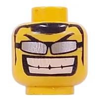 Minifig Head, Glasses with Thin Silver Sunglasses, Big Grin Print [Blocked Open Stud]