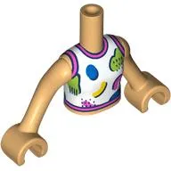 Minidoll Torso Girl with Warm Tan Arms and Hands with White Shirt, Dark Pink Trim, Blue/Lime/Yellow Shapes print