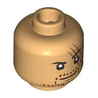 Minifig Head Shanks, Dark Red Stubbled Beard, Large Scar, Raised Eyebrow Smirk / Angry