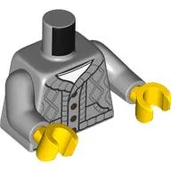 Torso Cardigan, Knitted with Buttons, White Undershirt Print, Light Bluish Gray Arms, Yellow Hands