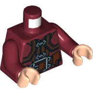 Torso Jacket with Silver Clasps and Large Belt Buckle Print, Dark Red Arms, Light Nougat Hands