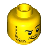 Minifig Head, Beard Stubble, Raised Eyebrow, White Pupils, Y-shaped Goatee [Hollow Stud]