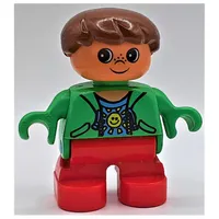 Duplo Figure, Early Child, Hair Swept Left Brown, Red Legs, Open Jacket Print