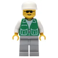 Man, Green Jacket, Light Gray Legs, White Cap, Sunglasses