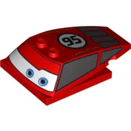 Wedge Curved 6 x 4 x 1 1/3 with 4 x 4 Base with Blue Eyes, Windows and '95' Print (Lightning McQueen)