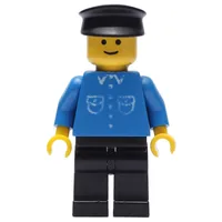 Man, Blue Shirt with Buttons and Pockets, Black Legs, Black Hat