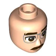 Minidoll Head Male Thick dark Brown Eyebrows, Mustache, Silver Glasses