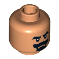 Minifig Head Cairo Thug / Grail Guardian, Beard Black Van Dyke with Thick Moustache and Eyebrows Print [Blocked Open Stud]