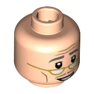 Minifig Head Alfred Pennyworth, Glasses, Forehead and Cheek Lines, Dark Bluish Gray Eyebrows and Mustache, Smile Print