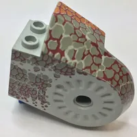 Animal Body Part, Dinosaur Body Quarter with Pin Holes, Dark Gray Scales on Dark Red and Gray Print