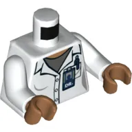 Torso Lab Coat, Buttons, ID Badge, Pen, Pocket, Light Bluish Gray Shirt Print, White Arms, Medium Nougat Hands