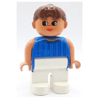 Duplo Figure, Early, Ponytail Brown, White Legs, Stripes Print