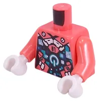 Torso, Dark Turquoise/White On/Off Button, Pixelated Dark Turquoise/Dark Blue Pizels, Coral Straps, '01' print, Coral Arms, White Hands