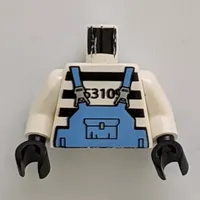 Torso Prison Shirt with Stripes and Medium Blue Overalls Print, White Arms, Black Hands