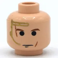 Minifig Head Anakin Skywalker, Gold Headset, Brown Eyebrows, Light Scars Print