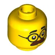 Minifig Head Ted Brickle, Thick Reddish Brown Moustache, Black Glasses, Neutral/Surprised