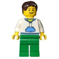 Man, White and Blue Hoodie, Green Legs, Dark Brown Hair