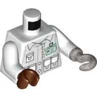 Torso Jacket with Pockets, Bright Green ID Badge and 'ARKHAM ASYLUM' on Back Print, White Arms, Reddish Brown Right Hand, Flat Silver Left Hook