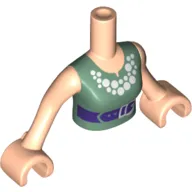 Minidoll Torso Woman with Sand Green Vest Top with White Necklace and Dark Purple Belt Print, Light Nougat Arms and Hands