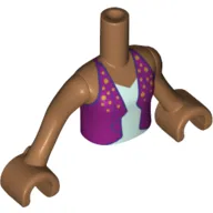 Minidoll Torso Girl with Magenta Open Vest with Gold Dots over Light Aqua Top Print - Medium Nougat Arms with Hands