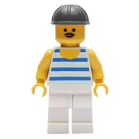 Man, Blue and White Striped Tank Top, Black Hard Hat, Moustache