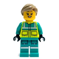 Paramedic, Vibrant Yellow Safety Vest, Dark Turquoise Legs, Dark Tan Hair