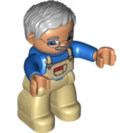 Duplo Figure with Parted Wavy Hair Gray, with Glasses (Grandfather)