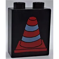 Duplo Brick 1 x 2 x 2 with Construction Cone 2 Print