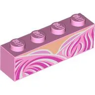Brick 1 x 4 with Dark Pink/Bright Pink/White Dress, Light Nougat Chest print