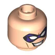 Minifig Head Riddler, Dark Purple/Black Face Mask, Nougat Line, Smile, Teeth