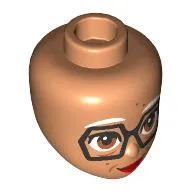Minidoll Head White Eyebrows, Black Glasses, Brown Eyes, Red Lips, Wrinkles