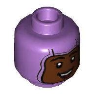 Minifig Head Izzy Hawthorne, Balaclava with Reddish Brown Face, Open Mouth Smile print