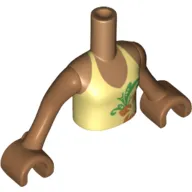 Minidoll Torso Girl with Bright Light Yellow Halter Top with Orange Flower Print, Medium Nougat Arms and Hands