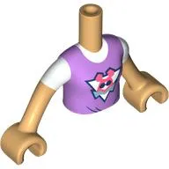 Minidoll Torso Girl with Lavender Shirt, Coral Bunny on White Triangle print, Warm Tan Arms and Hands