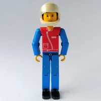 Technic Figure Blue Legs, Red Top with Zip, Blue Arms, Black Hair - White Helmet