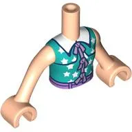 Minidoll Torso Girl with Light Nougat Arms and Hands with Dark Turquoise Shir, White Collar, Medium Lavender Bows, Belt print